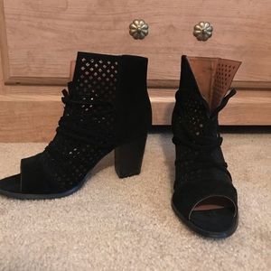 Peep toe Black Suede Lace-up Bootie